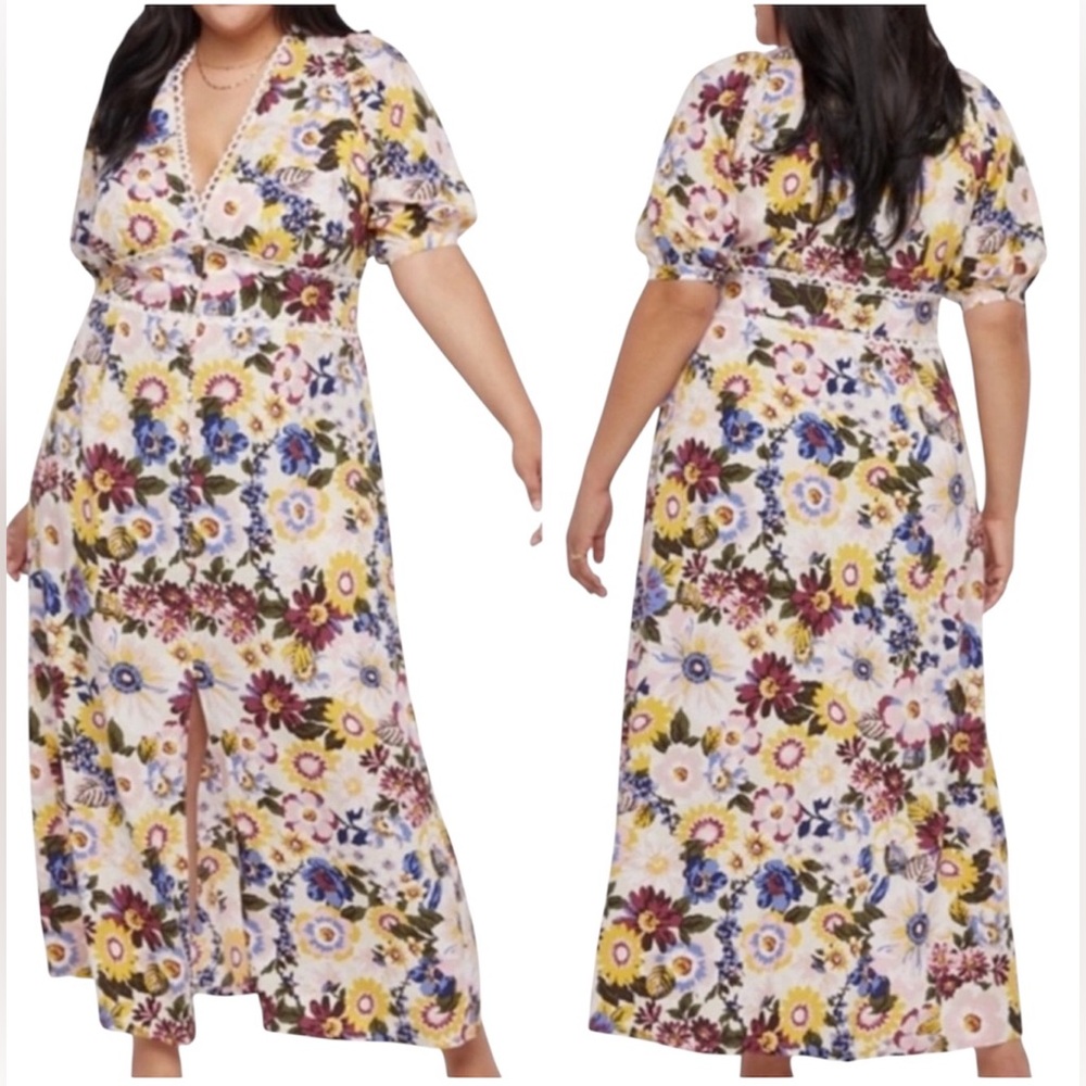 NWOT JustFab Crochet Trim Retro Floral Maxi Dress